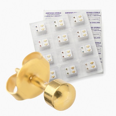 Round/Ball Gold Colour Sterile Stud Earrings - One Pair